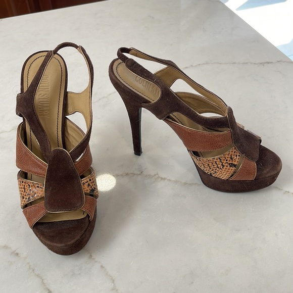 Colin Stuart Suede and Leather Platform Sandals - Picture 2 of 4